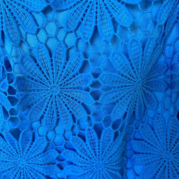 London Times Women's Blue Floral Lace A-Line Midi Dress Size 6 - Picture 4 of 5